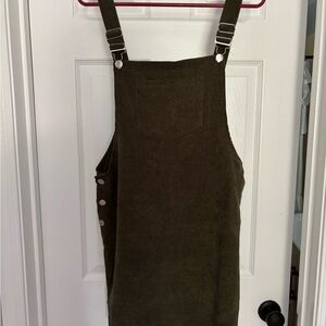 Olive Green Corduroy Overall Dress